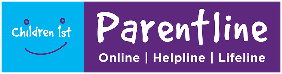 Parentline: Online, Helpline, Lifeline. Children First Logo.